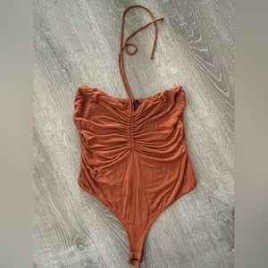 Fashion nova rust orange strapless halter body suit